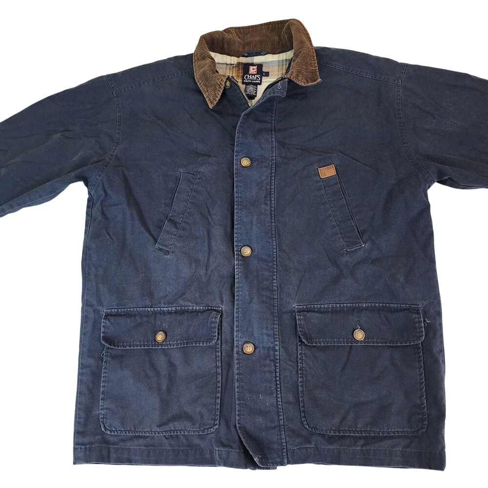 Vintage Chaps Ralph Lauren Jacket Large Blue Barn Chore Coat Corduroy Collar